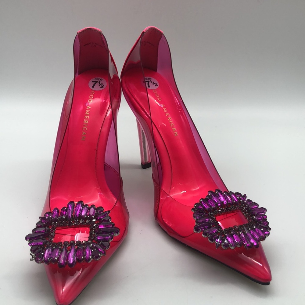 Good American Metallic Hot Pink Embellished Pointed-Toe Stiletto Heels - Picture 2 of 8
